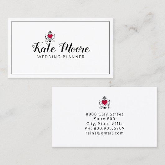 Movable Heart Wings Wedding Planer Script Typ Visitenkarte (Vorne/Hinten)