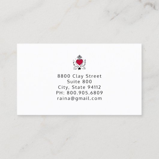 Movable Heart Wings Wedding Planer Script Typ Visitenkarte (Rückseite)