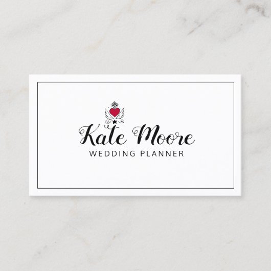Movable Heart Wings Wedding Planer Script Typ Visitenkarte (Vorderseite)