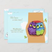 Moved Owls Liebe Nest Neue Adresse Ankündigungspostkarte (Vorne/Hinten)