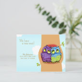 Moved Owls Liebe Nest Neue Adresse Ankündigungspostkarte (Stehend Vorderseite)