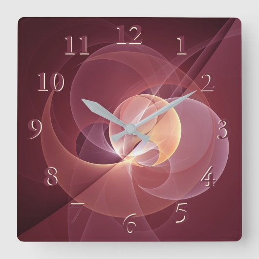 Movement Abstrakt Modern Wine Red Pink Fraktal Kun Quadratische Wanduhr (Vorderseite)