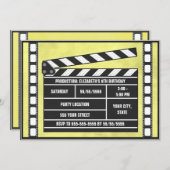 Movie Birthday Party Clapboard Gelb Einladung (Vorne/Hinten)