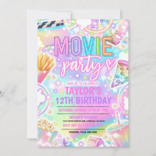 Movie Birthday Party Pastel Rainbow Movie Party Einladung