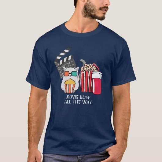Movie Buff Cat mit Popcorn und Drinks T-Shirt (Vorderseite)