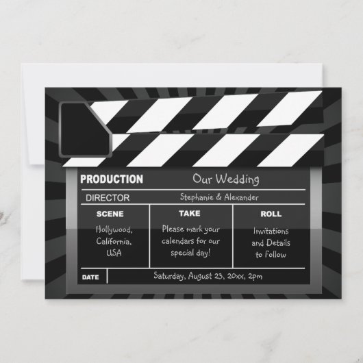 Movie Clap Board Custom Hollywood Save the Date (Vorderseite)