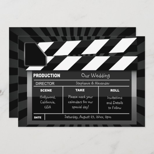 Movie Clap Board Custom Hollywood Save the Date (Vorne/Hinten)