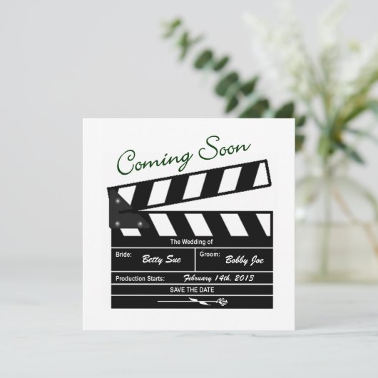 Movie Clapboard Hochzeit speichern Sie das Datum Save The Date (Stehend Vorderseite)