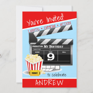 Movie Clapboard Popcorn 9. Geburtstagsparty Einladung