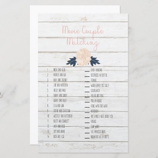 Movie Couple Matching Brautparty Game (Vorne/Hinten)