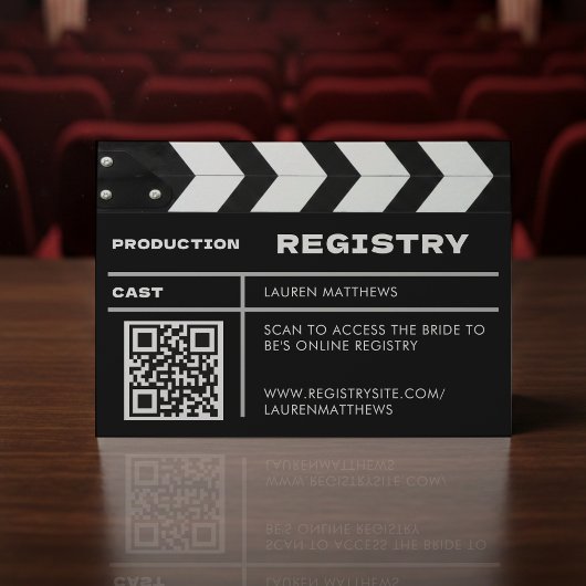 Movie Film Clap Board QR Code Wedding Registry Begleitkarte