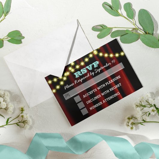 Movie Lights Aqua Bat Mitzvah RSVP Karte