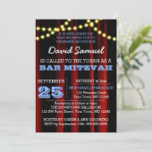 Movie Lights Blue Bar Mitzvah Einladung (Stehend Vorderseite)