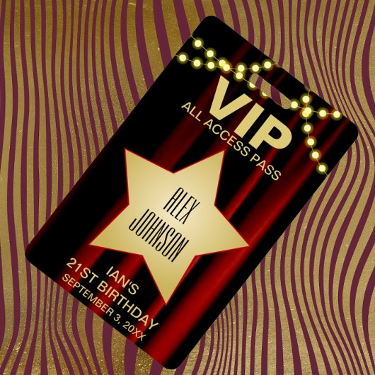 Movie Lights Gold Star Hollywood VIP Pass Ausweis
