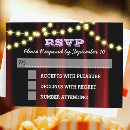 Movie Lights Lilac Bat Mitzvah RSVP Karte