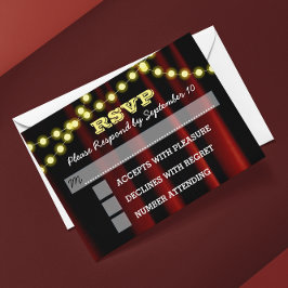 Movie Lights Yellow Bar Mitzvah RSVP Card