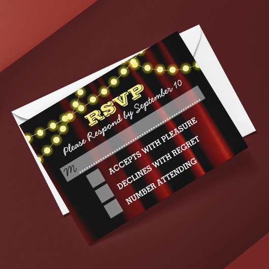 Movie Lights Yellow Bar Mitzvah RSVP Card