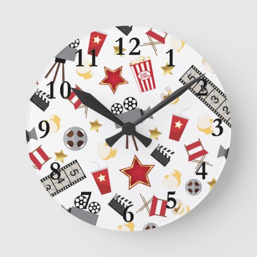Movie Lover Pattern Runde Wanduhr (Vorderseite)