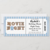 Movie Night Birthday Party Blue Ticket Style  Einladung (Vorderseite)