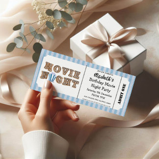 Movie Night Birthday Party Blue Ticket Style  Einladung