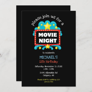 Movie Night Birthday Party Kinder Niedliches Kino Einladung