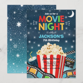 Movie Night Birthday Party Movie Sleepover Popcorn Einladung