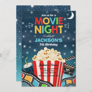 Movie Night Birthday Party Movie Sleepover Popcorn Einladung