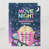 Movie Night Birthday Party Movie Sleepover Popcorn Einladung (Vorne/Hinten)