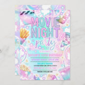 Movie Night Birthday Party Pastell Rainbow Movie Einladung (Vorne/Hinten)