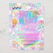 Movie Night Birthday Party Pastell Rainbow Movie Einladung (Vorne/Hinten)