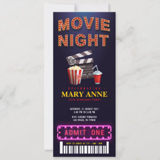Movie Night Birthday Party Ticket Pass Geburtstag Einladung