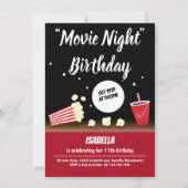 Movie Night Birthday Popcorn Drink Black Red Einladung (Vorderseite)