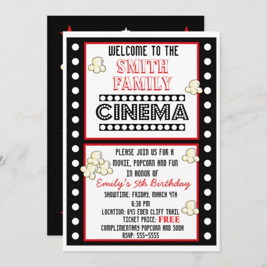Movie Night Film Strip Popcorn Birthday Invitation Einladung (Vorne/Hinten)