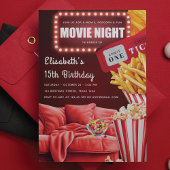 Movie Night Fun Modern Red Birthday Einladung