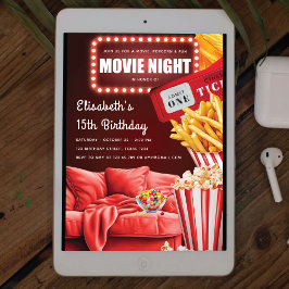 Movie Night Fun Modern Red Birthday Einladung