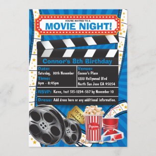 Movie Night Hollywood Birthday Party Einladung