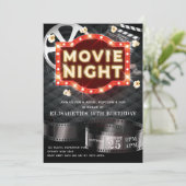 Movie Night Luxury Gold Glitzer Einladung (Stehend Vorderseite)