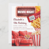 Movie Night Modern Red Birthday Einladung (Vorderseite)