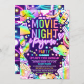 Movie Night Pajama Neon Rainbow Birthday Party Einladung (Vorne/Hinten)