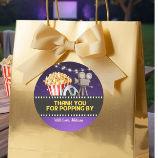Movie Night Party Thank You For Popping By Runder Aufkleber