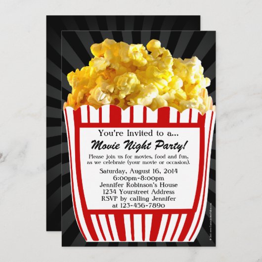 Movie Night Popcorn Custom Party Einladungen (Vorne/Hinten)