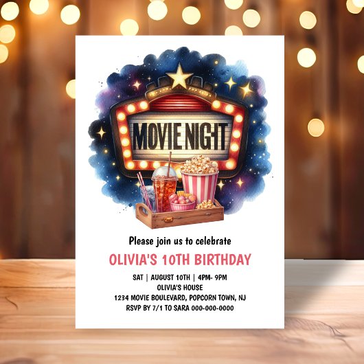 Movie Night Popcorn Kindergeburtstag Einladung