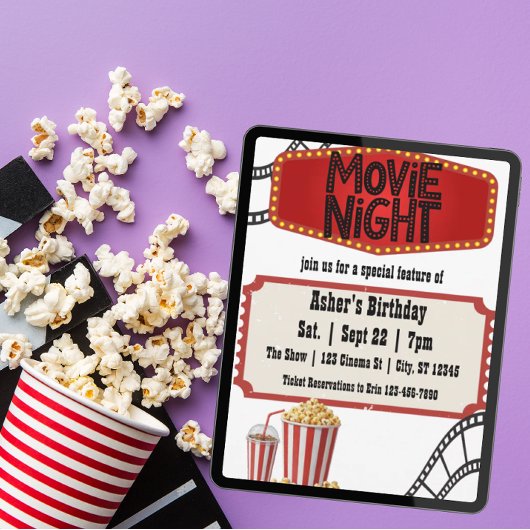 Movie Night Special Feature Birthday Einladung