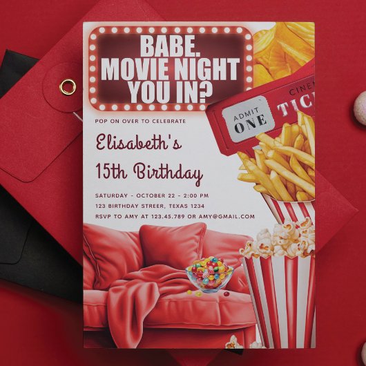 Movie Night Teenage Girl Birthday Einladung