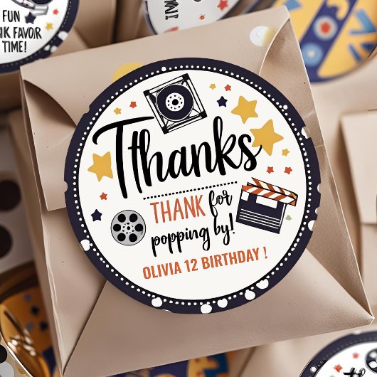 Movie Night Thank You Sticker | Popcorn Birthday 