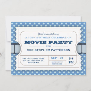Movie Party Geburtstagsparty Eintrittskarte Blau Einladung
