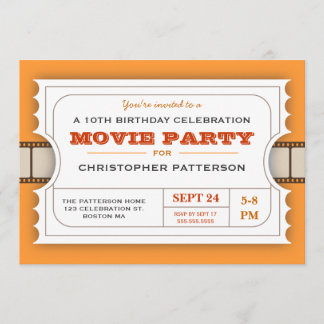 Movie Party Geburtstagsparty Eintrittskarte Einladung