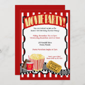MOVIE PARTY Ticket Einladung zum Geburtstag (Vorne/Hinten)