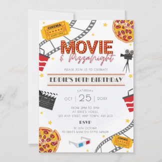 Movie & Pizza Night Birthday Party Einladung