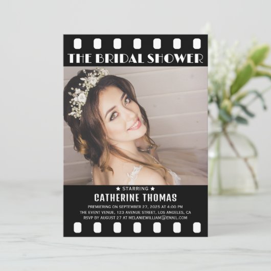 Movie Poster Film Strip Black And White Wedding Einladung (Stehend Vorderseite)